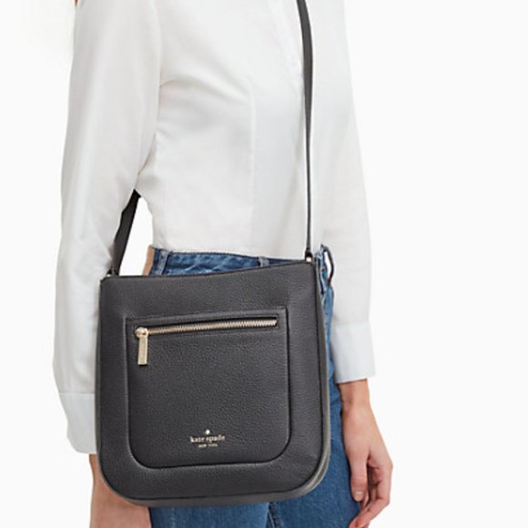 Kate Spade Leila Top Zip Messenger Crossbody Bag Black Leather - Picture 6 of 8